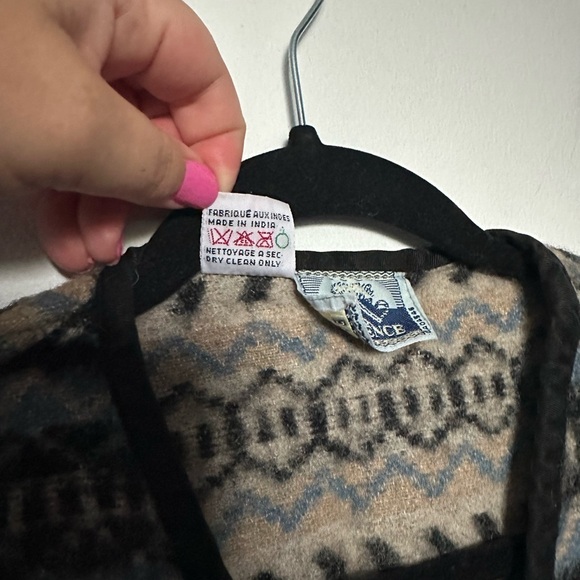 Vintage Vest Wool Neutral Evidence Pattern Brown and Blue Warm and Cozy Vest - Picture 11 of 13